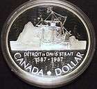 1987 Canada Silver Dollar Proof Coin Detroit de Davis Strait Ship
