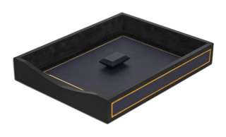 Blue 24Kt. Gold Tooled Leather Letter Tray w/ Lid A5001  