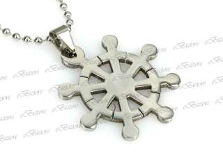   Stainless Steel Buddhist Dharma Wheel Pendant Ball Chain Necklace