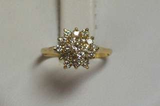 14K Yellow Gold Round Diamond Cluster Ring  