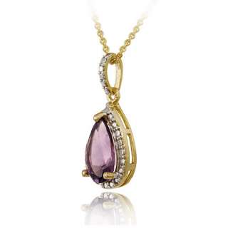 75ct Amethyst & Diamond Teardrop Necklace in Gold Plated Silver 