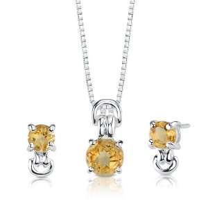 25 cts Round Cut Citrine Pendant Earrings in Sterling Silver Rhodium 