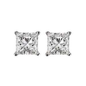  Princess Cut Diamond Stud Earrings Color F, Clarity SI, 0 