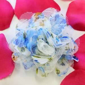  Blue Floral Print Fabric Flower Hair Clip & Pin Brooch F10451 Beauty