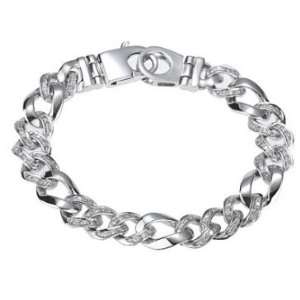 14K White Gold Mens Diamond Handmade Figaro Link Bracelet 8.5 (1.89 