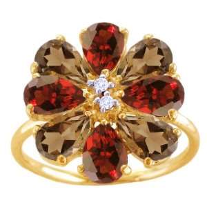 14K Yellow Gold Pear Shaped Gemstone and Diamond Flower Ring Multi 