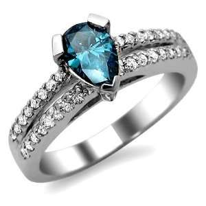  .90ct Blue Pear Shape Diamond Engagement Ring 14k White 