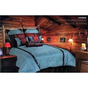  Turquoise Cheyenne Tooled Faux Leather Comforter Set
