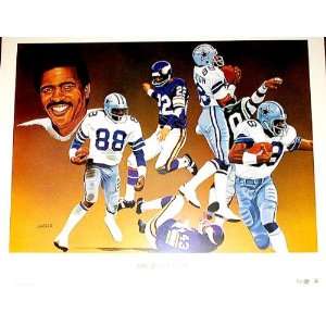 Drew Pearson autographed Dallas Cowboys lithograph by Vernon Wells 