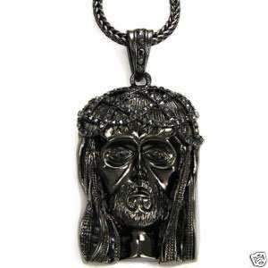  Jesus Face Black Pendant with a Matching 36 Inch Franco 