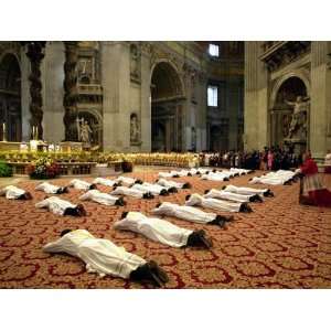 34 Deacons of the Rome Diocese Lay Before Pope John Paul II Stretched 