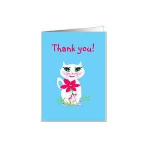  Hostess Thank You  White Kitty Kat with Big Pink Flower 