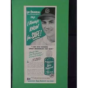 Lou Boudreau Boston Red Sox 1950 Mennen Advertisement Bulletin Matted 