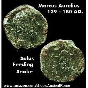 Marcus Aurelius Dupondius. Salus feeding a Snake.