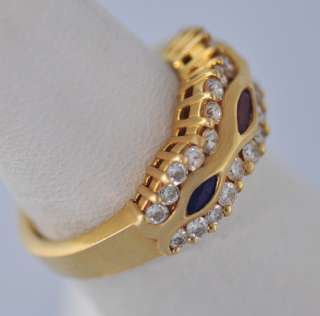 Ruby Emerald Sapphire Diamond Solid 18k Gold Ring  