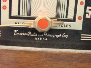 Vtg Emerson Art Deco ED354 Tube Radio Ingraham Cabinet Wood Table 