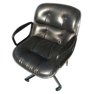 Knoll Pollock Executive Swivel Arm Chair Black Leather  
