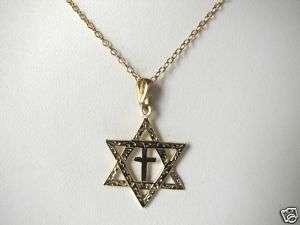 Mens 14K Gold Star of David with Cross Necklace Faith  