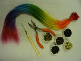 FEATHER Hair EXTENSION KIT 10 * RAINBOW TIE DYE * SYNTHETIC FEATHERS 