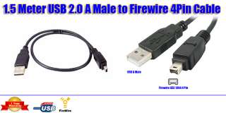 5M USB A Male to Mini 4 Pin Firewire 1394 Cable 1.5 M  