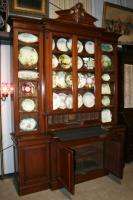 Victorian 8 Door Walnut Wall Unit Bookcase w Hidden Desk Top Display 