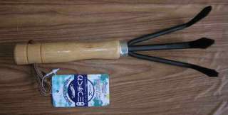 Small Garden Hoe with Wood Handle 3 Prong 8 1/2  