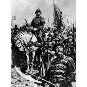  Russian Czar Ivan the Terrible on Horse, Surrounded by 