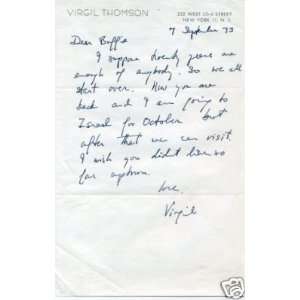  Virgil Thomson Classical Composer Signed Autograph ALS 