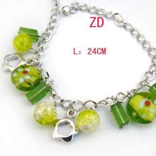 A0224 Green Charm glass Crystal beads Flower Bracelet  