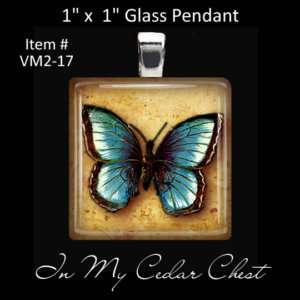 Blue Butterfly Glass Tile Necklace Charm Pendant VM2 17  