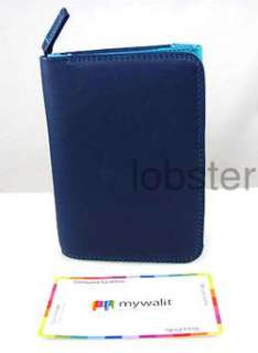 MENS TRIFOLD BLUE LEATHER WALLET EXCITING COLORS MYWALIT NEW  