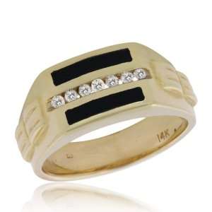   Effy Gento 14k Yellow Gold Onyx and Diamond Ring 0.15, Tcw. Jewelry