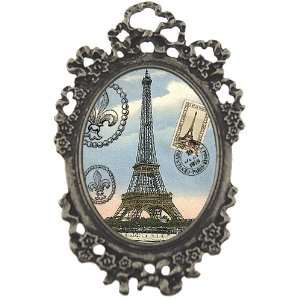  Lavishy Eiffel Tower Portrait Brooch Pin in Antique Silver 
