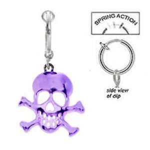 Fake Belly Navel Non Clip on Purple Skull Skeleton Crossbones dangle 