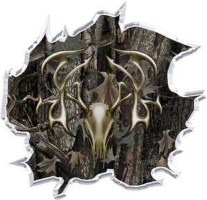Oak camo tribal deer head hunting ripped vinyl graphic decal  