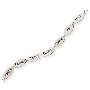 Silver Inspirational Bracelet 7.5 Honor Family Truth Charity Faith 