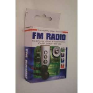 Small FM Radio    Earphones, Scan & Reset Buttons, On/Off Switch, Belt 