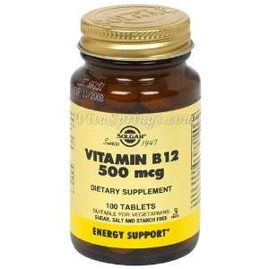 Vitamin B12 500 mcg, 100 Tablets, Solgar