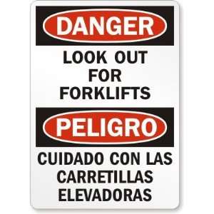 Danger Look Out For Forklifts (Bilingual) Laminated Vinyl Sign, 14 x 