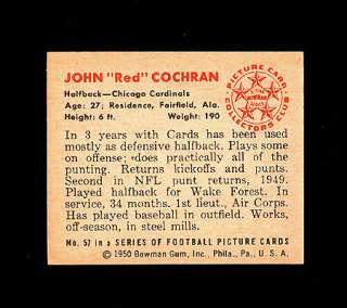 1950 Bowman #57 JOHN RED COCHRAN (Cardinals) NrMt+  