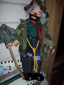 Emmett Kelly 18 Hobo Doll  Collectible  Camoflage Coat & Hat  Holding 