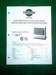 TOYO VENTED KEROSENE LASER 73 STOVE HEATER MANUAL  