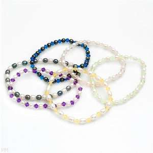  With Precious Stones   Genuine 3 5mm Freshwater Pearls and Crystals 