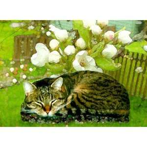  Tabby in Blossoms Glass Cutting Board by Susan Rothschild 