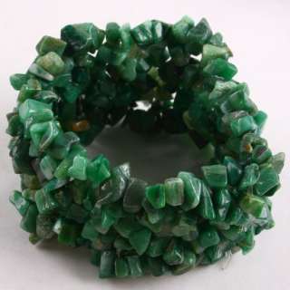 Green Jade Gemstone Chips Band Bangle Bracelet 6L 1pc  
