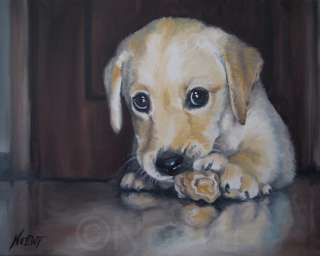 PUPPY AARON Original oil painting by NOEWI dog Yellow Labrador 