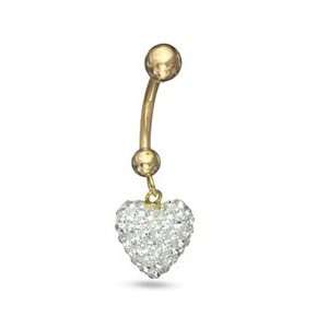   Ring with White Crystal Heart Dangle in 10K Gold GOLD BODY Jewelry