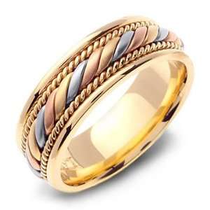   14K Tri Color Twisted Rope Yellow Gold Wedding Band Ring Jewelry