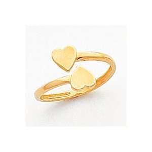  14k Yellow Gold By Pass Double Heart Toe Ring Jewelry