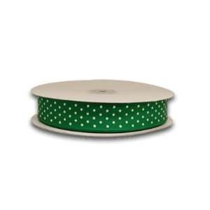 Grosgrain Ribbon Swiss Dot 7/8 inch 50 Yards, Emerald with White Dots